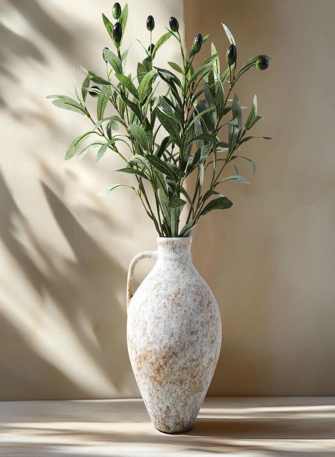 ASHELYULLA Vintage Ceramic Vase with Fake Olive Branches, Farmhouse White Vase with 2Pcs Faux Olive Plant Greenery for Home Bedroom Living Room Side Table Entryway Dining Table Decor - Image 1